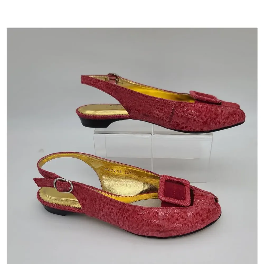 Ros Hommerson Haley Women's 5M Slingback Flats Red Lizard Open Toe w/Box